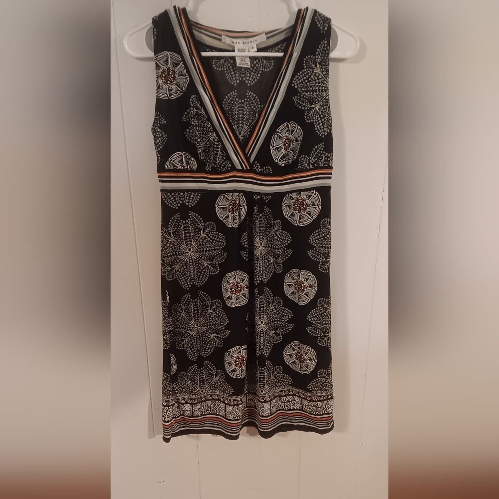 Max Studio Y2K Sleeveless Dress  Floral  Stretch Knit V-Neck Size Small